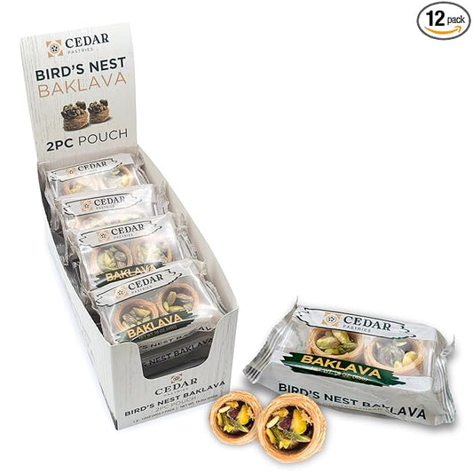 Cedar Pastries Pistachio Baklava 2-Pack On-The-Go Bird’s Nest – Case of 12 | Handmade Mediterranean Snack Pastries