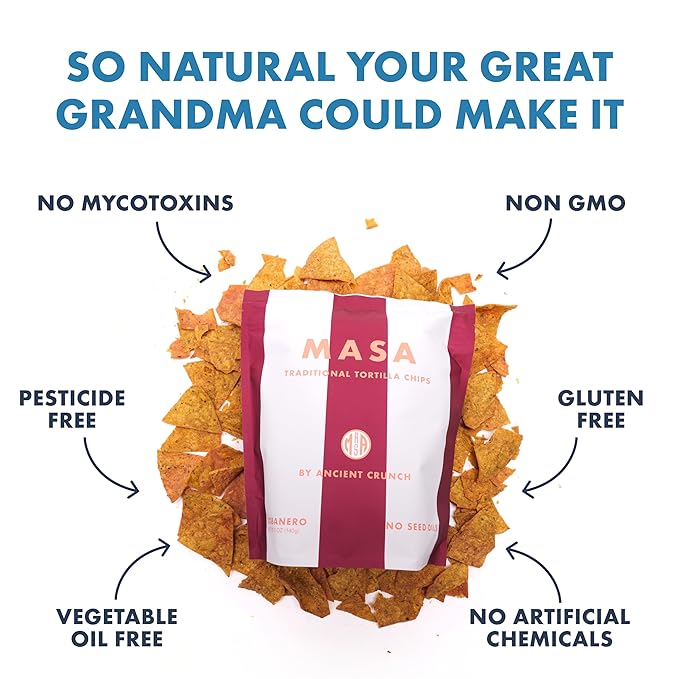 MASA Chips - Cobanero Tortilla Chips - Handmade Corn Tortillas - Spicy Chips & Snacks - Naturally Grown Yellow Corn, Made with Grass Fed Tallow, Sea Salt, Chili - 2 Pack 5 Ounce Each