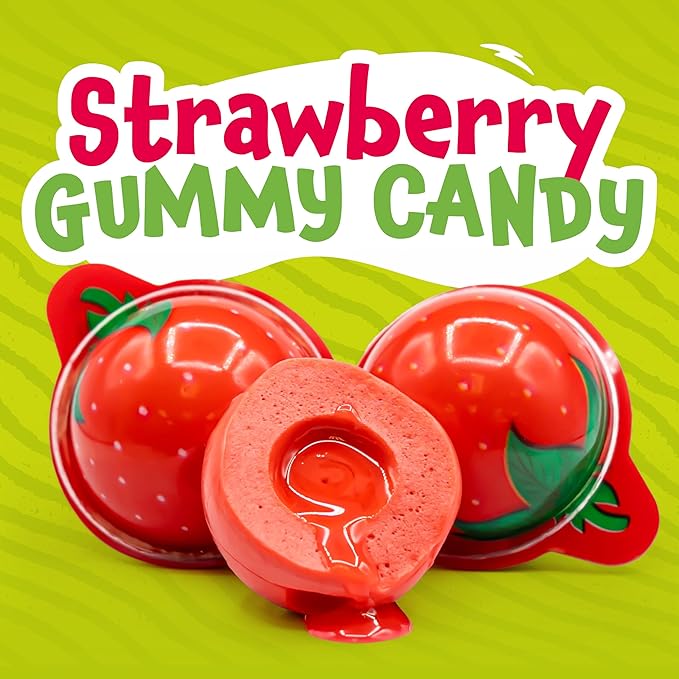 Strawberry Gummy Balls - 19 Ounce Jar (30 Count) - Jelly Filled Gummies - Individually Wrapped Gummy Candy - Fun Party Favors - Candy for Goodie Bags by Funtasty