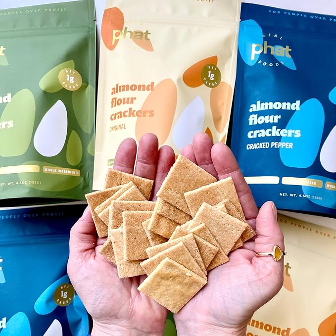 Almond Flour Crackers by Real Phat Foods - Low Carb, Gluten-Free Keto Crackers - Variety Pack of 3 (Original, Rosemary, Pepper)