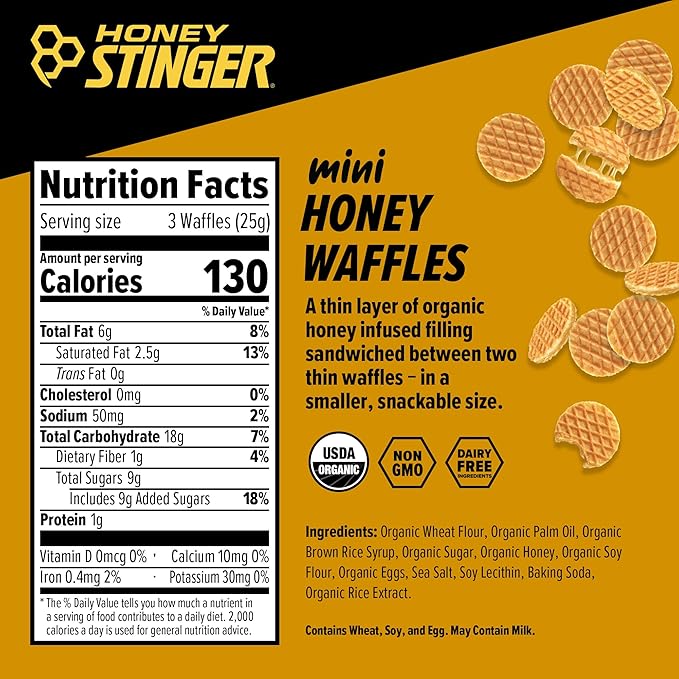 Honey Stinger Organic Mini Honey Waffles | Energy Stroopwafel for Exercise, Endurance and Performance | Sports Nutrition for Home & Gym, Pre and Post Workout | 1 Bag, 5.3 Ounce (Pack of 2)