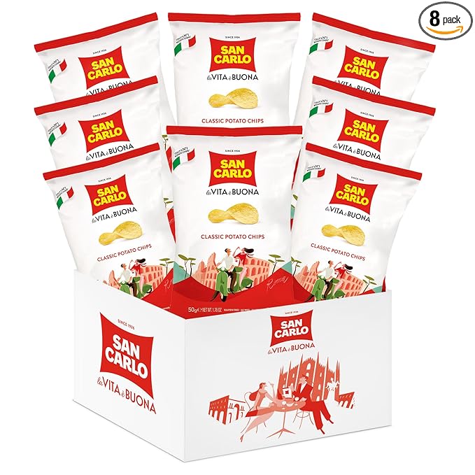 San Carlo Multi Pack 8X Classic n°1 Italian Potato Chips - 50gr - for Snacking Bliss
