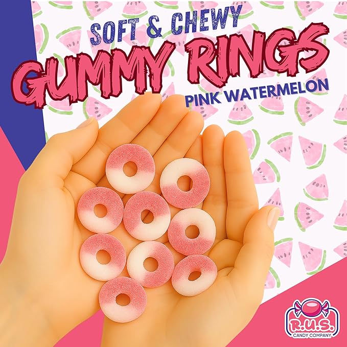 Pink Watermelon Ring Gummies 4.5 lbs Bulk Bag – Fruity Gummy Candy – Fresh, Soft & Chewy – Party, Snack, Candy Buffet – by RUS Candy Company (Pink Watermelon)