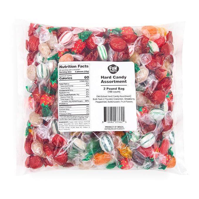 Old Fashioned Hard Candy Assortment - 2 Pound Bag - Hard Candy Individually Wrapped - Peppermint, Strawberry, Cinnamon, Butterscotch, and Fruit Flavors