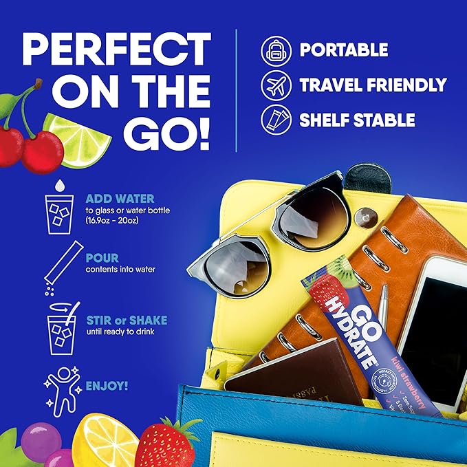 GoHydrate Low Sodium Electrolytes Powder Packets Sugar Free - Instant Hydration Daily Drink Mix - Zero Sugar Water Flavor Packet Singles with Vitamin D - (Strawberry Lemonade, 30 Packs)