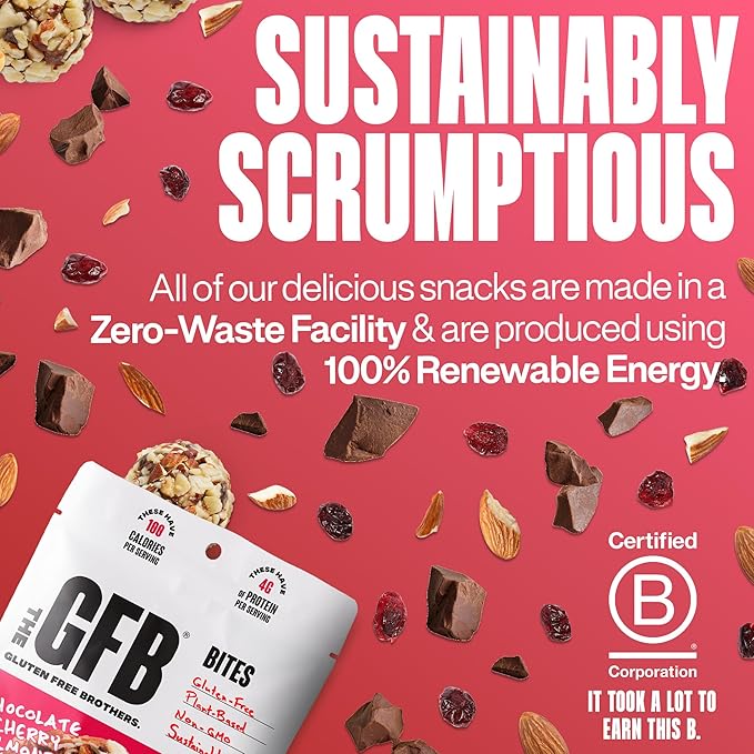 The GFB Chocolate Cherry Almond Protein Bites - Gluten Free, Plant Based, Non GMO, Sustainably Made – Ridiculously Tasty, Healthy, Vegan, Protein Energy Balls, 4 oz (4 Count)