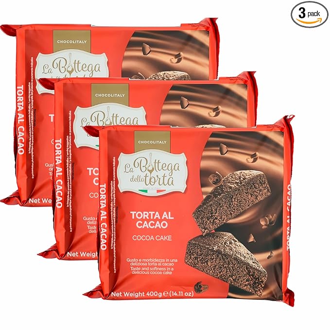 Chocolitaly Italian Cake – Cacao Chocolate Flavor | 400g Each | Pack of 3 | Soft & Moist Cocoa Sponge Dessert | Made in Italy | Shelf-Stable & Ready to Serve