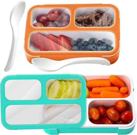 kinsho MINI Lunch-Box Snack Containers for Kids | SMALL Bento-Box Portion Container | Leak-proof Boxes for School Work Travel | Best for Adults Boys or Girls | Blue + Orange Set of 2