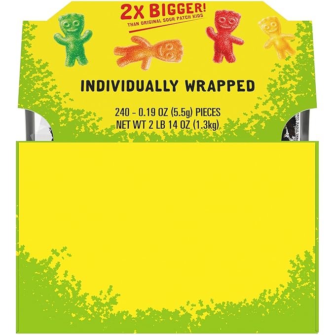 SOUR PATCH KIDS Big Kids Individually Wrapped Soft & Chewy Candy, Bulk Candy, 240 Count Box