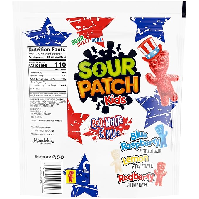Sour Patch Kids Red, White & Blue Soft & Chewy Candy, Bulk Candy, 4-1.8 lb Bags