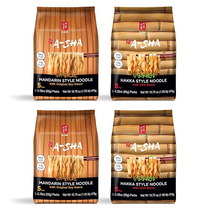 A-Sha Healthy Asian Instant Noodles with Sauce Pack | Pantry Variety Bundle | Vegan, Air Dried, High Protein | Great For Ramen, Stir Fry, Wok | 2 Flavors, 20 Packs