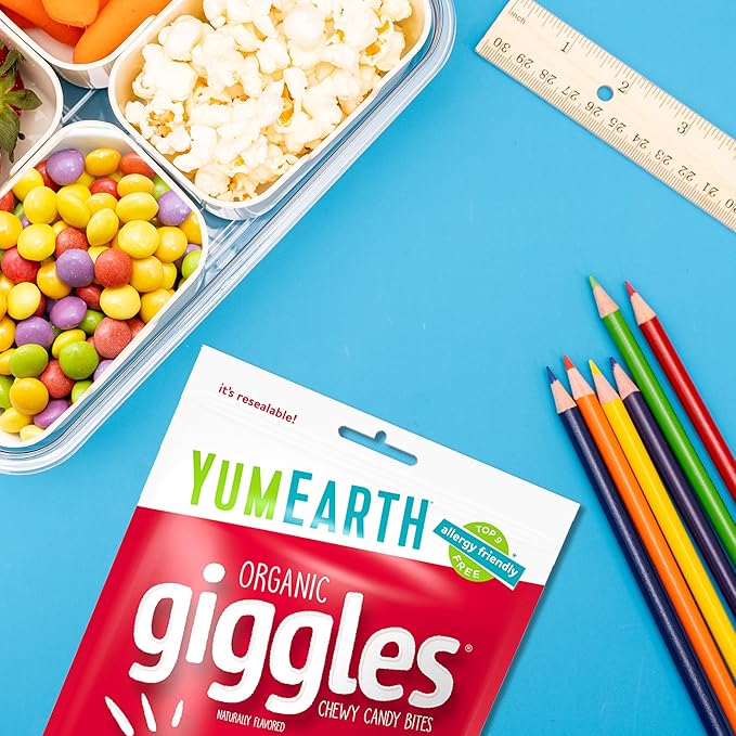 YumEarth Organic Giggles Chewy Candy - Allergy Friendly (Top 9 Free), No Artificial Dyes, Non GMO, Gluten Free, Vegan Candy Snacks - 5 Ounce Bag (Pack of 6)