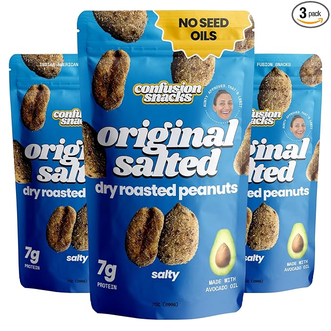 Confusion Snacks Original Salted Peanuts – Salty Flavored Snacks, Seed Oil Free, High Protein Snack, Vegan, Gluten-Free, Keto Guilt-Free Salty Snacking, 3-Pack