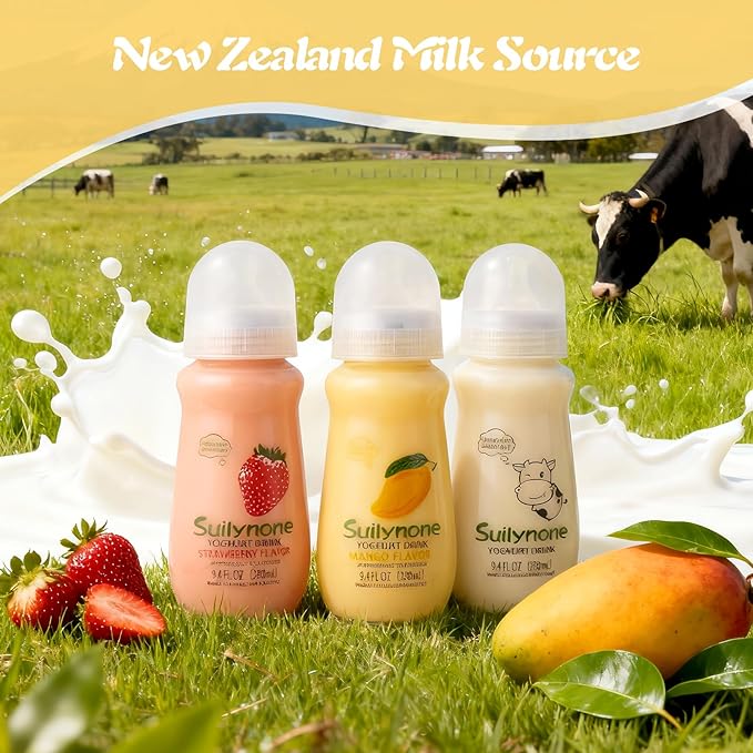 280ml Yogurt Drink Reusable Glass Bottle, 3-Pack Mixed Flavors Drinkable Yogurt - Fun Gift Box, Birthday & Holiday Present.（Valentines Day Gifts）