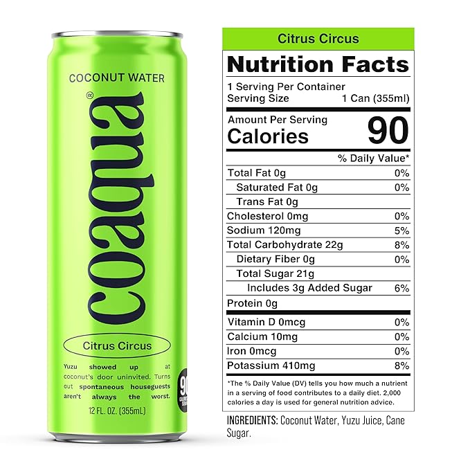 Coaqua Citrus Circus Coconut Water, 12 Pack, Citrus Blend Electrolyte Drink from Real Yuzu Juice, Naturally Zesty Hydration for Everyday Refreshment, 12 Fl Oz Cans