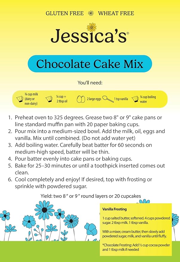 Jessica’s Natural Foods - Gluten-free Chocolate Cake Mix Made with the Ancient-Grain Teff and Wholesome Oat Flour, Non-GMO, and Gluten Free. 3 Per Pack