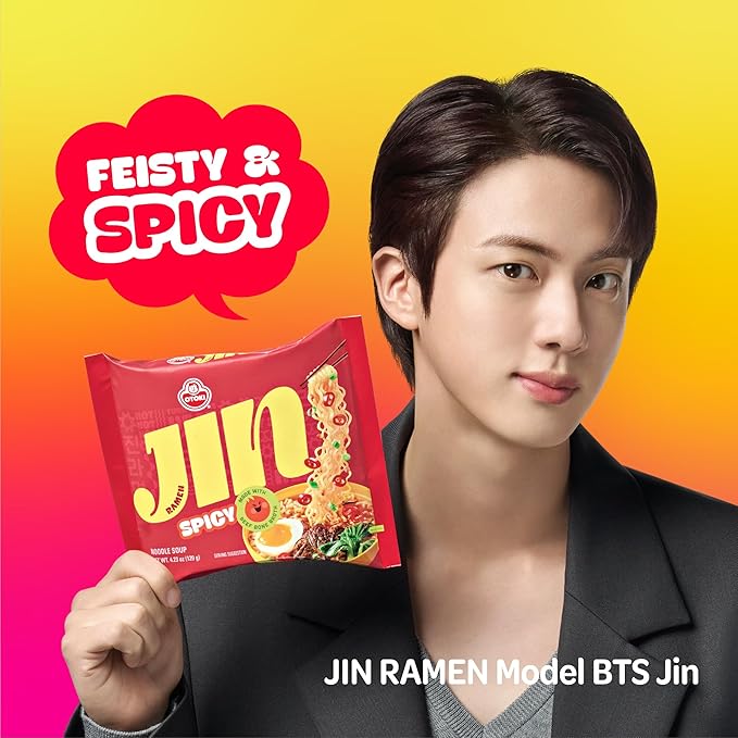 OTOKI Jin Ramen (SPICY), BTS Jin & JIN RAMEN edition without BTS Jin Sticker, Authentic Korean Instant Noodles, Rich and Savory Beef Broth, Quick and Easy Meal 4.23 oz x 18 Pack (1 Box) (PACK OF 18, SPICY)