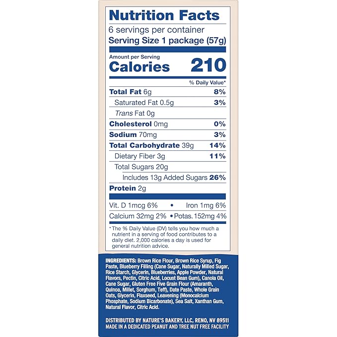 Nature’s Bakery Gluten Free Fig Bars, Blueberry, Real Fruit, Vegan, Non-GMO, Snack bar, 6 boxes with 6 twin packs (36 twin packs)