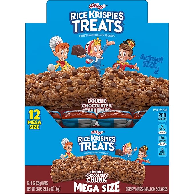 Rice Krispies Treats Mega Bars Large Marshmallow Snack Bars, Kids Snacks, Double Chocolatey Chunk, 36oz Box (12 Count)