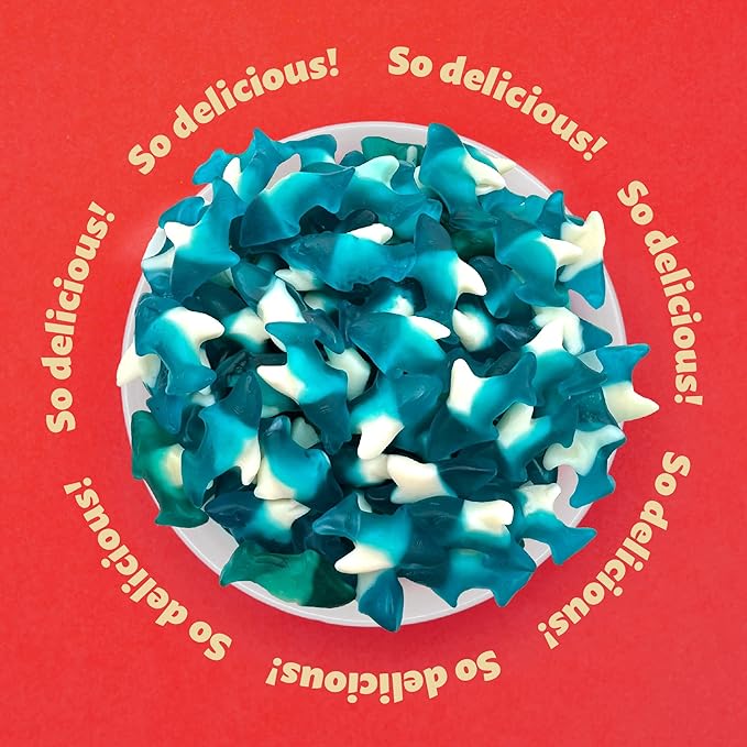 Blue Sharks Gummy Candy | 1 Pound Bag | Blue Raspberry Flavor | Chewy Fruity Gummy Sharks | Ocean Gummy Fish for Parties, Candy Buffets, Themed Events