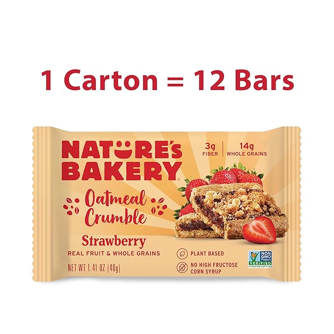 Nature’s Bakery Oatmeal Crumble Bars, Strawberry, Real Fruit, Vegan, Non-GMO, Breakfast bar, 1 Box With 12 Twin Packs (12 Twin Packs) (Pack of 2)