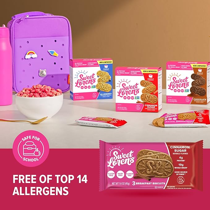Sweet Loren's Vegan Breakfast Biscuits | Cinnamon Sugar | 4g Protein, 19g Whole Grains | Plant Based, Gluten Free, Dairy Free, Nut Free Snacks | 3 Pack (15 Total Biscuits, 1.6 ounce each)