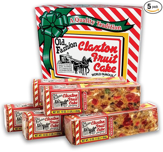 Claxton Fruit Cake – 5-1 lb Regular Recipe Loaves | Individually Wrapped | Packaged in Signature Red-and-White Gift Carton | Old-Fashioned Holiday Fruitcake Since 1910 | 5 Pack