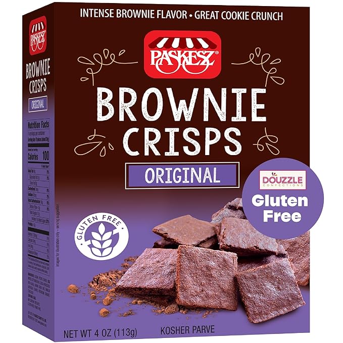 DOUzzle Gluten Free Cookies, Brownie Crisps Original (4 OZ - Pack of 1) Non Gebrokts Kosher for Passover Food Snacks