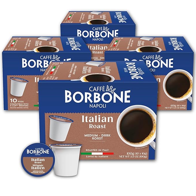 Caffè Borbone Italian Roast Coffee (40 Count) – Medium Dark Roast, Arabica & Robusta Blend, Roasted in Italy for a Bold, Smooth Taste – Single Serve Coffee Pods Compatible with K-Cup Brewers