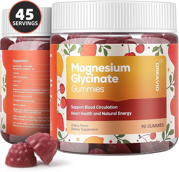DREAVIO 90 Count Magnesium Glycinate Gummies 400mg w/Ashwagandha Supplement - Sugar Free Zinc Magnesium Glycinate Supplement Ashwagandha Gummies for Adults
