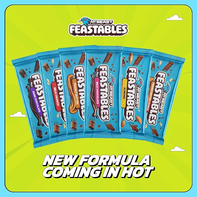Feastables MrBeast Dark Chocolate with Sea Salt Chocolate Bar, King Size Candy Bar for Adults & Kids, Candy Bars for Snacks, Gifts, & Dessert, Sweet & Creamy Fairtrade Cocoa, 2.1 Oz Each, 10 Count