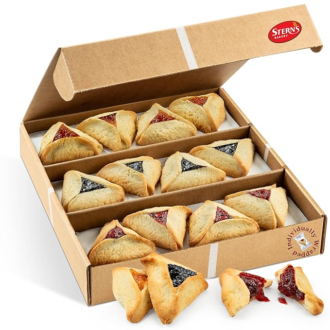 Hamentaschen Cookies Individually Wrapped [12 Count] Filled with Apricot, Prune & Raspberry Jam | Purim Gift Basket | Mishloach Manot for Mom, Dad & Friends | Kosher & Nut Free | Stern’s Bakery