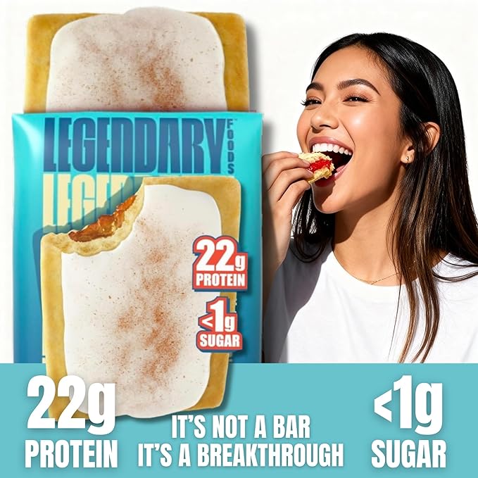 Legendary Foods 22g Protein Pastry 0g Added Sugar, Low Carb, Gluten Conscious, Keto Snack, Ideal for Glucose Management, Includes Whey Protein Isolate, 8 Pack Frosted Cinnamon