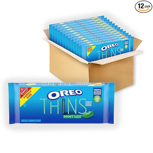 OREO Thins Mint Creme Chocolate Sandwich Cookies, Family Size, 12 - 13.1 oz Packs