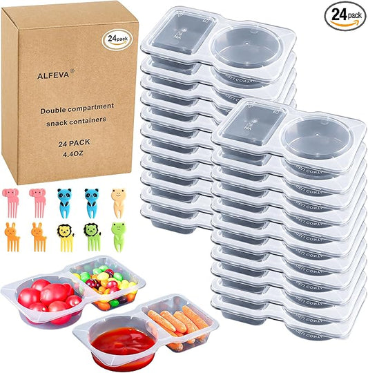 24 Pcs reusable snack containers with Lids, snack containers for kids adults10 Forks, snack pack containers - Lightweight and Stackable, Microwaveable/refrigerator safe