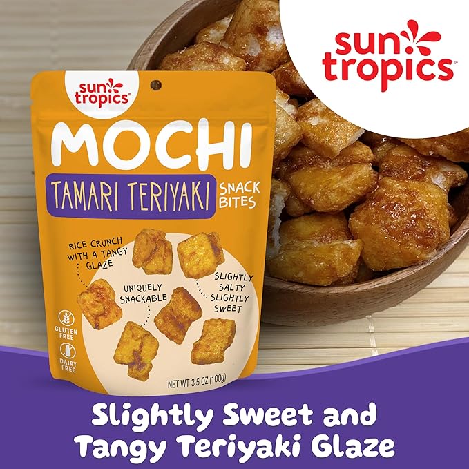 Sun Tropics Mochi Snack Bites Tamari Teriyaki Flavor, 3.5 oz (Pack of 6) | Crispy Crunchy Mochi Rice Bites | Gluten Free, Dairy Free, No MSG Added Asian Rice Snacks