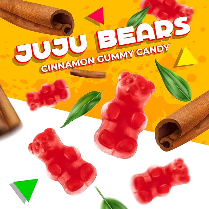 JuJu Bears | 1 Pound Bag | Cinnamon Valentines Candy | Red Cinnamon Bears | Gelatin Free Sweet and Spicy Gummies | Old Fashioned Chewy Treats for Holiday Party Buffets