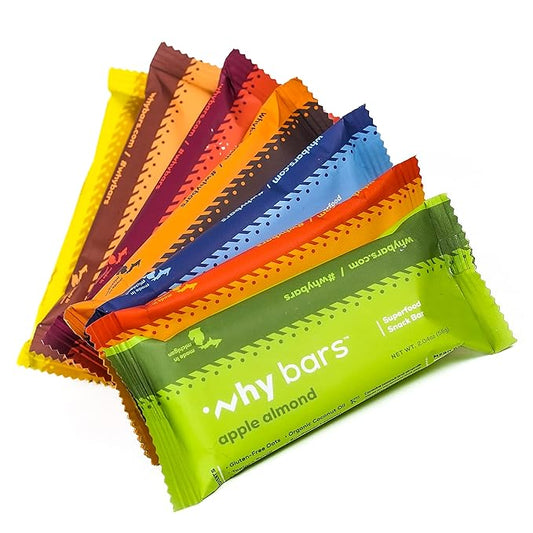 Why Bars, Superfood Protein Bars, Variety Pack, 2.04 Ounce Bars (Pack of 7 Protein Bars) - Protein Bar Superfood, Gluten Free, Non GMO, Organic, Vegan, Simple Ingredients