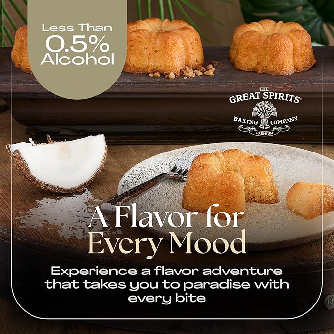 Great Spirits Baking Rum Runner Variety Pack, 4 Mini Bundt Cakes (4oz), Coconut, Vanilla, Cinnamon Pecan, Cappuccino Chip, Non-Alcoholic Gourmet Desserts, Less than 0.5% Alcohol, Artisan Crafted, Ideal for Special Occasions, Caribbean Inspired Flavors