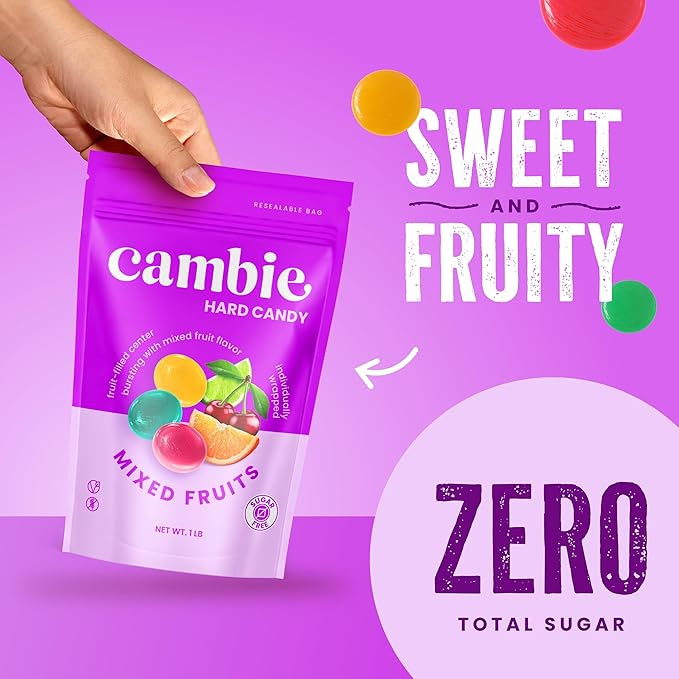 Cambie Sugar Free Hard Candy, 1 lb of Sugar Free Candy Individually Wrapped, Mixed Fruit