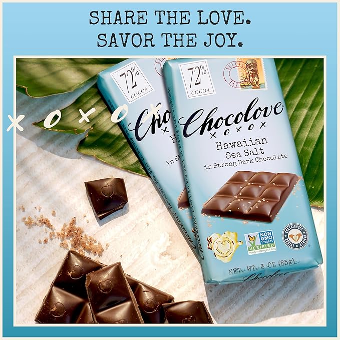 Chocolove Hawaiian Sea Salt Dark Chocolate Bars | 72% Cocoa | Rich and Intense Flavor | Made with Premium Belgium Chocolate | Non-GMO & Gluten-Free, 3.2 oz Bar (12 Pack)