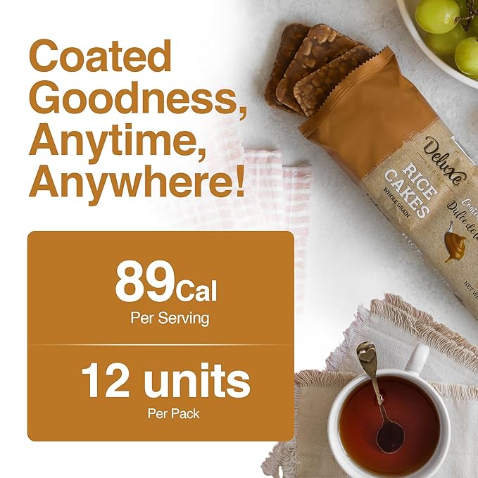 Deluxe & Bla Bla Thin and Crispy Dulce De Leche Coated Rice Cakes, Kosher Certified Dairy, Gluten Free, Nuts Free Snack (Pack of 3, dulce de leche)