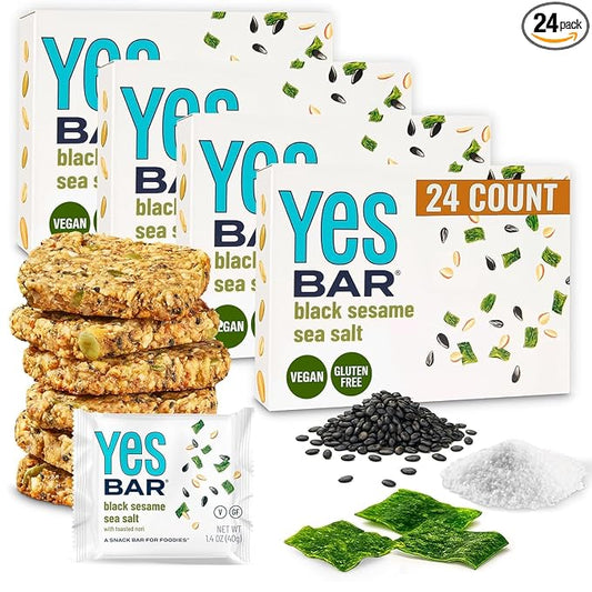The YES Bar – Black Sesame Sea Salt – Plant Based Protein, Decadent Snack Bar – Vegan, Paleo, Gluten Free, Dairy Free, Low Sugar, Healthy Snack, Breakfast, Low Carb, Keto Friendly (24 Count)