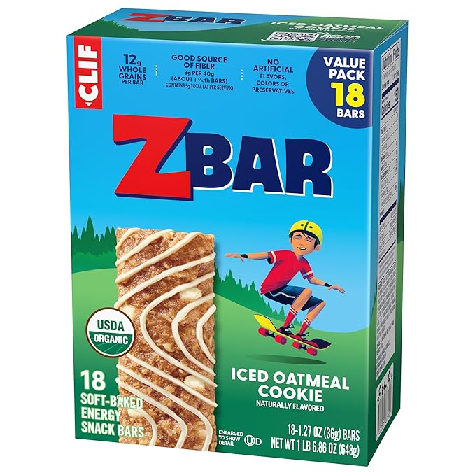 Zbar - Iced Oatmeal Cookie - Soft-Baked Energy Snack Bars - Non-GMO - 12g Whole Grains - USDA Organic Granola Bars (18 Pack)