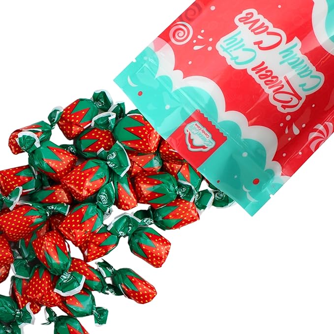 Hard Strawberry Candy - Individually Wrapped Strawberry Candies with Soft Center - Filled Bon Bon Bulk Hard Candies - Grandma's Candy - Classic Berry Shaped Fruit Filled Bonbons (2 Pound)