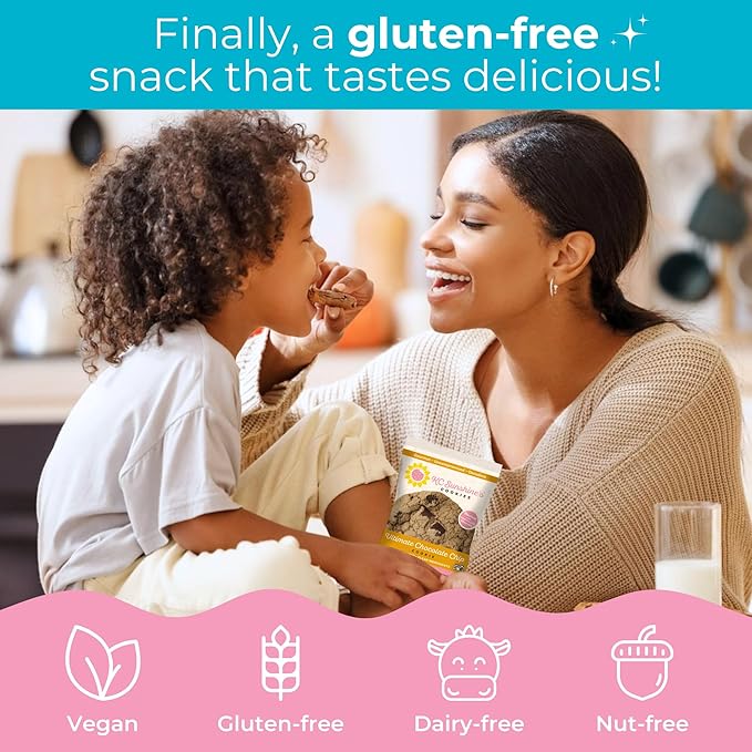 KC Sunshine’s Chocolate Chip Cookies (Pack of 6) – Gluten Free Snacks - Dairy Free, Nut Free, Vegan Friendly & Plant Based – Gluten Free Cookies Individually Wrapped