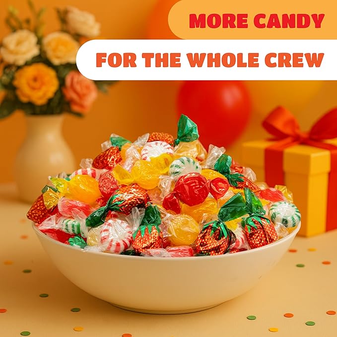 Old Fashioned Hard Candy Assortment - 3 Pound Bulk Pack (225 Count) - Strawberry Bon Bons, Cinnamon, Butterscotch, Fruit Flavors - Nostalgic Hard Candy