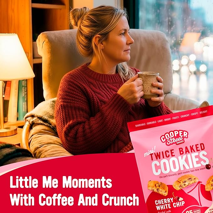 Cooper Street Twice-Baked Cherry White Chip Biscotti Cookies (16 oz Pack of 2) – Over 50 Biscotti Cookies per Bag Loaded with Real Fruit, Traditional Italian Style Snacks - Dairy, Peanut & Soy Free