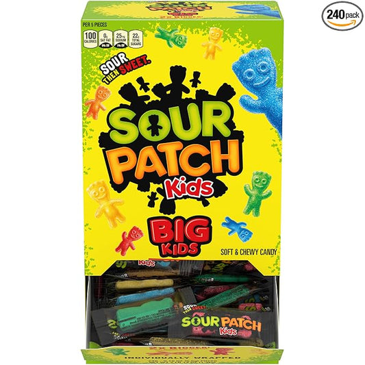 SOUR PATCH KIDS Big Kids Individually Wrapped Soft & Chewy Candy, Bulk Candy, 240 Count Box