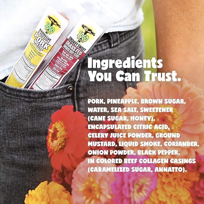 BBQ & Pineapple Natural Pork Meat Sticks, Sogo Snacks, No Nitrates, Gluten, Soy, MSG, Dairy or Nuts. Pork Used Has No Added Antibiotics or Hormones. (1-oz Stick, 48-Count)